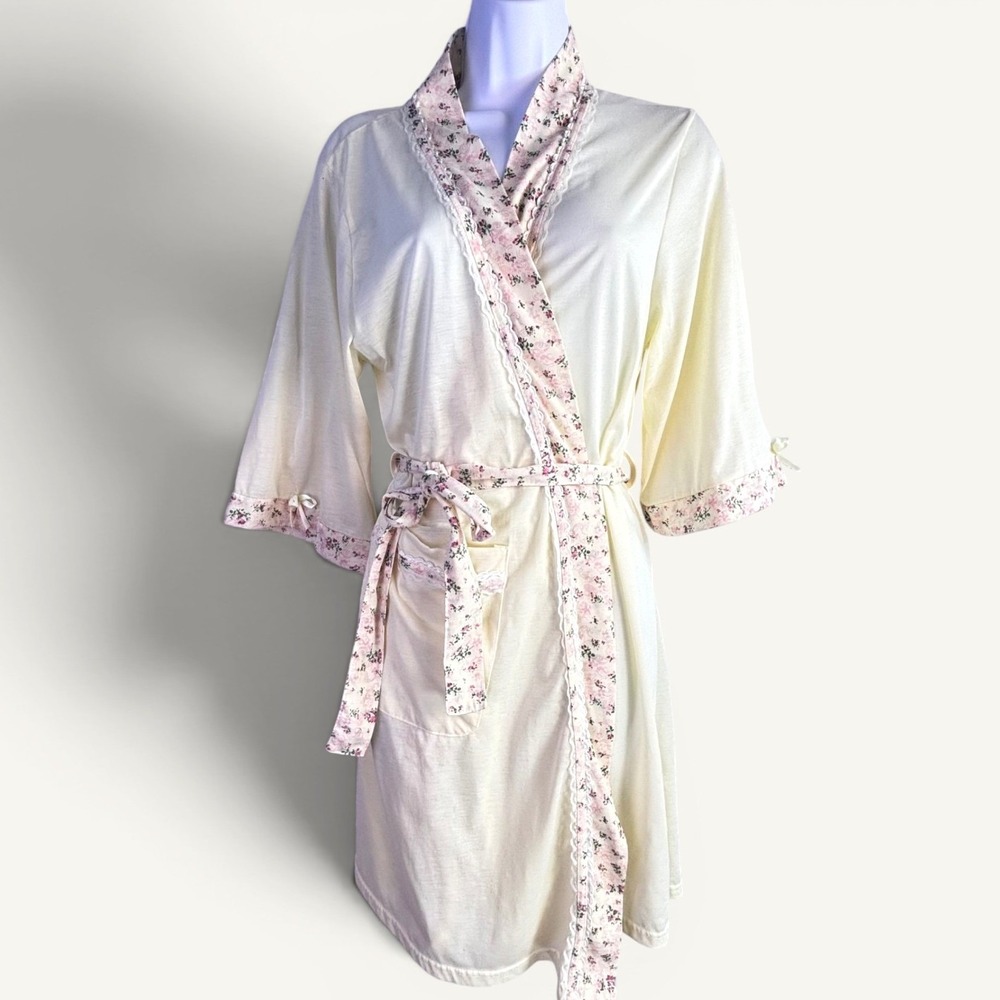 Cottagecore Vintage Robe Lati Fashion Large Cream Floral Cotton Poly Jersey Lace